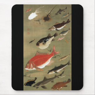 28. 群魚図, 若冲 Various Fishes, Jakuchū, Japan Art Mouse Pad
