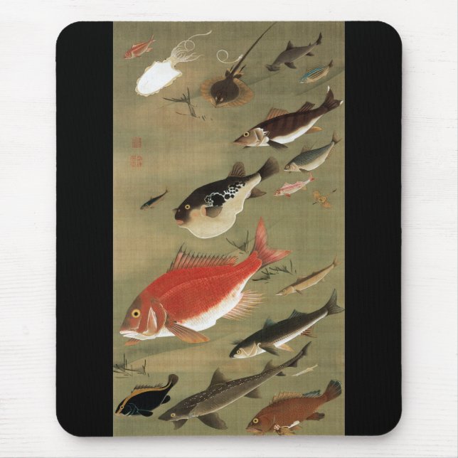 28. 群魚図, 若冲 Various Fishes, Jakuchū, Japan Art Mouse Pad (Front)