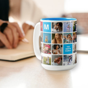 28 Family Photo Collage Monigrammed Mug
