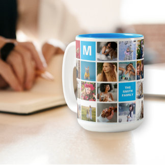 28 Family Photo Collage Monogrammed Mug
