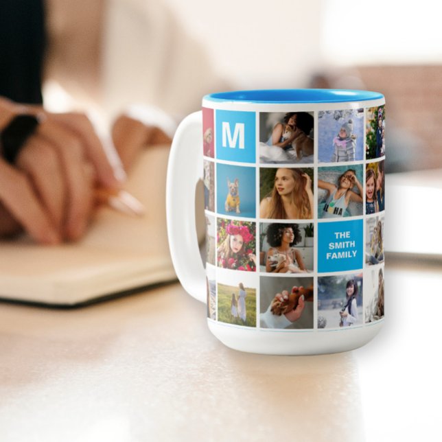 28 Family Photo Collage Monogrammed Mug (Creator Uploaded)