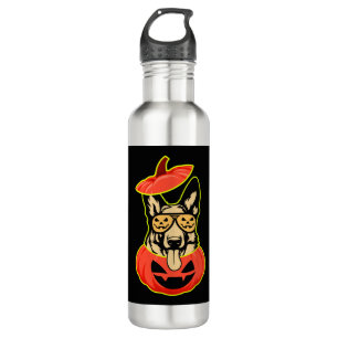 28 German Shepherd In Scary Pumpkin Shirt Funny Cu 710 Ml Water Bottle