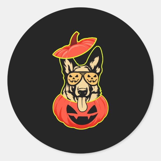 28 German Shepherd In Scary Pumpkin Shirt Funny Cu Classic Round Sticker (Front)