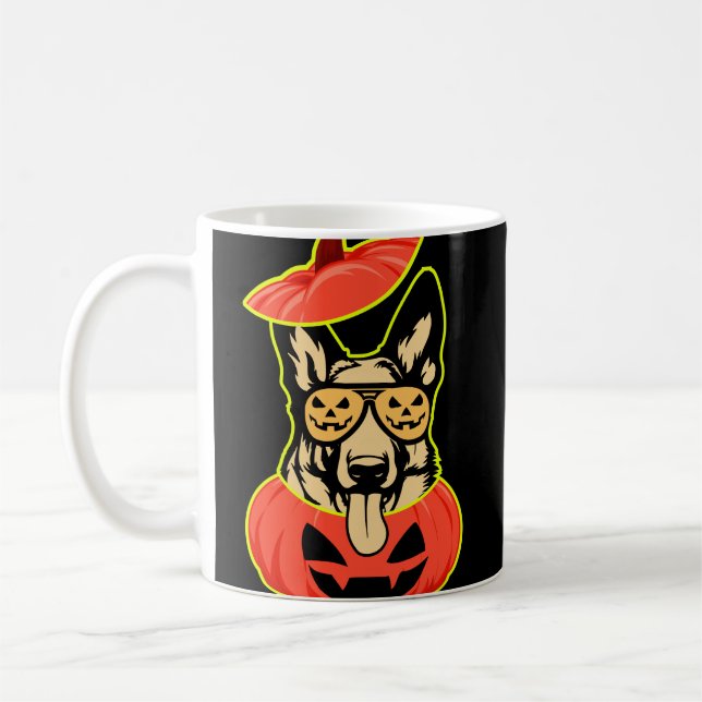 28 German Shepherd In Scary Pumpkin Shirt Funny Cu Coffee Mug (Left)
