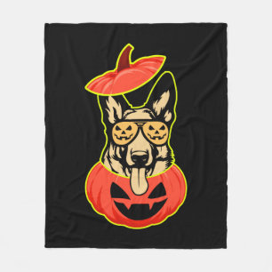 28 German Shepherd In Scary Pumpkin Shirt Funny Cu Fleece Blanket