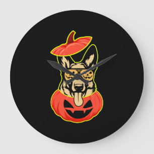 28 German Shepherd In Scary Pumpkin Shirt Funny Cu Large Clock