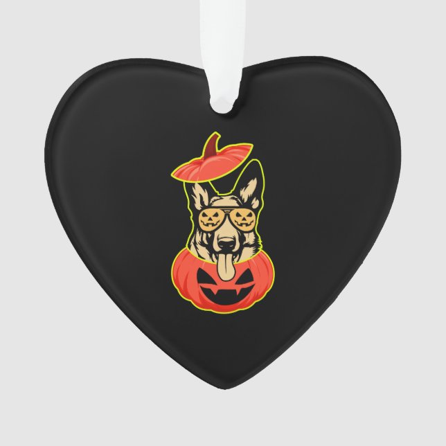 28 German Shepherd In Scary Pumpkin Shirt Funny Cu Ornament (Front)