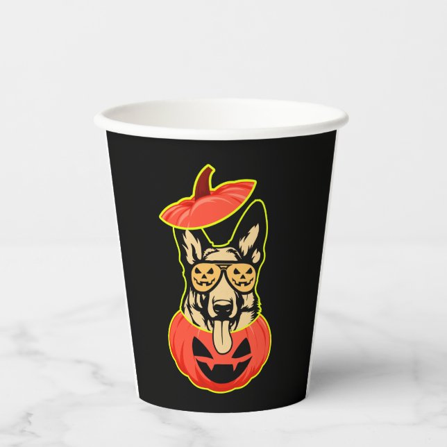 28 German Shepherd In Scary Pumpkin Shirt Funny Cu Paper Cups (Front)