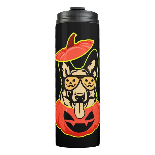 28 German Shepherd In Scary Pumpkin Shirt Funny Cu Thermal Tumbler (Front)