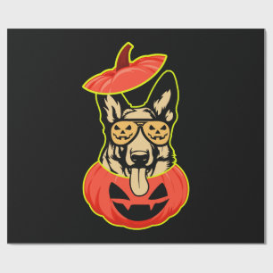 28 German Shepherd In Scary Pumpkin Shirt Funny Cu Wrapping Paper