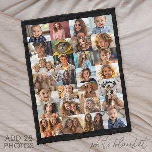 28 Photo Collage All Over - Black Fleece Blanket