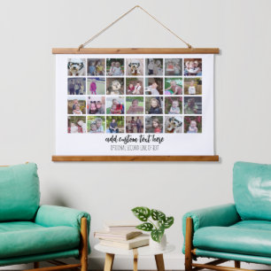 28 Photo Collage - Family Text On Bottom - White Hanging Tapestry