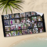 28 Photo Collage Grid - 1 Text box - black white Beach Towel<br><div class="desc">Use 28 SQUARE photos to create a personal photo collage. This modern, clean layout includes a text block in a modern script font to add a family name or a name. The background colour can be changed in the customise area. ***For best results for this multi photo layout - crop...</div>