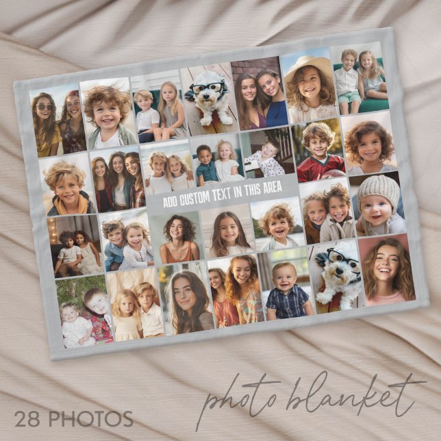 28 Photo Collage Grid - 1 Text box Fleece Blanket (Photo Blanket - Customize with your favorite pictures)