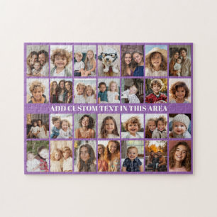 28 Photo Collage Grid - 1 Text box Purple Jigsaw Puzzle