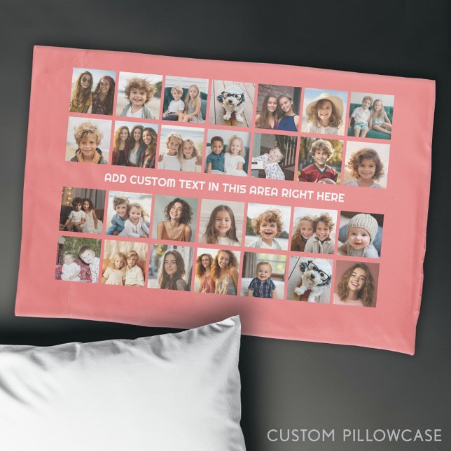 28 Photo Collage Grid - 1 Text box - rose Pillowcase (Custom Photo Collage Pillowcase)