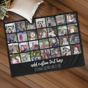 28 Photo Collage Grid - 2 Text boxes - black white Fleece Blanket