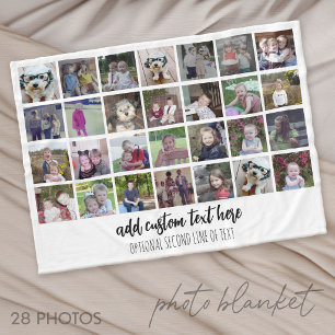 28 Photo Collage Grid - 2 Text boxes - black white Fleece Blanket