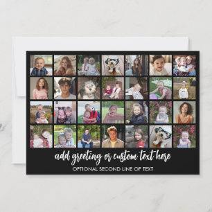 28 Photo Collage Grid - 2 Text boxes - black white Holiday Card