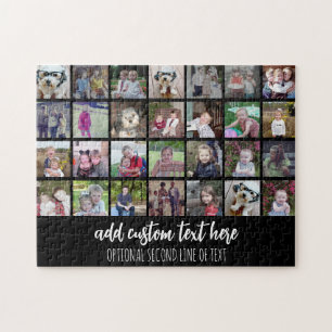 28 Photo Collage Grid - 2 Text boxes - black white Jigsaw Puzzle