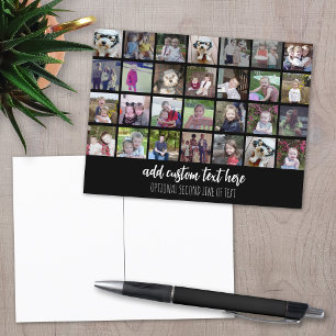 28 Photo Collage Grid - 2 Text boxes - black white Postcard