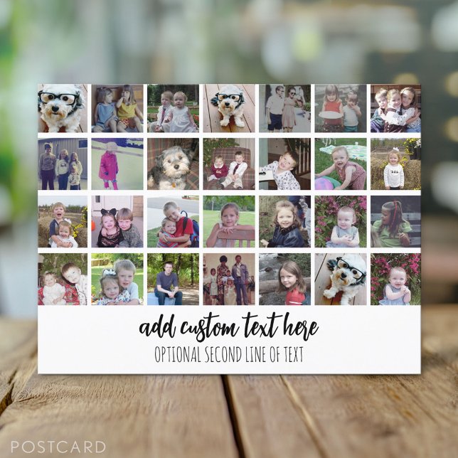 28 Photo Collage Grid - 2 Text boxes - black white Postcard (Custom Photo Postcard)