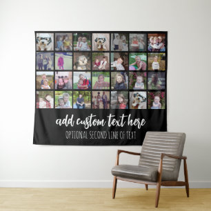 28 Photo Collage Grid - 2 Text boxes - black white Tapestry