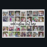 28 Photo Collage Grid - Script Text - black white Faux Canvas Print<br><div class="desc">Use 28 SQUARE photos to create a personal photo collage. This modern, clean layout includes a text block in a modern script font to add a family name or a name. The background colour can be changed in the customise area. ***For best results for this multi photo layout - crop...</div>