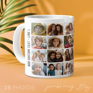 28 Photo Collage Grid - Script Text - black white Large Coffee Mug