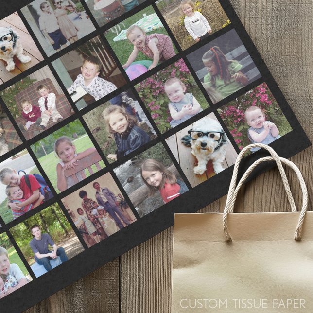 28 Photo Collage Grid - with black background Tissue Paper (Custom Photo Tissue Paper)