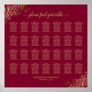 28 Table Burgundy with Gold Frills Seating Chart 