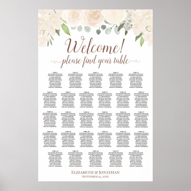 28 Table Champagne Blush Boho Floral Seating Chart (Front)