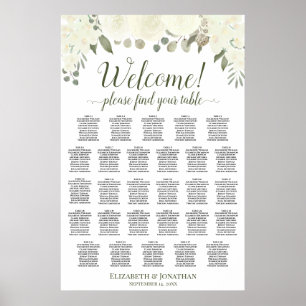 28 Table Ivory White Roses Wedding Seating Chart