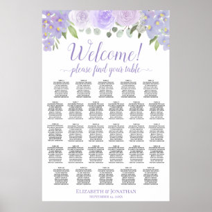 28 Table Lavender Floral Wedding Seating Chart