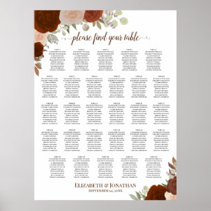 28 Table Rustic Fall Roses Wedding Seating Chart