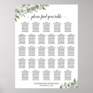 28 Table Wedding Seating Chart Eucalyptus Greenery