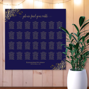 28 Table Wedding Seating Chart Navy Blue Lacy Gold