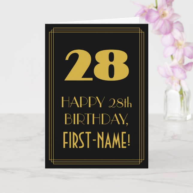 28th Birthday – Art Deco Inspired Look "28" & Name Card (Orchid)
