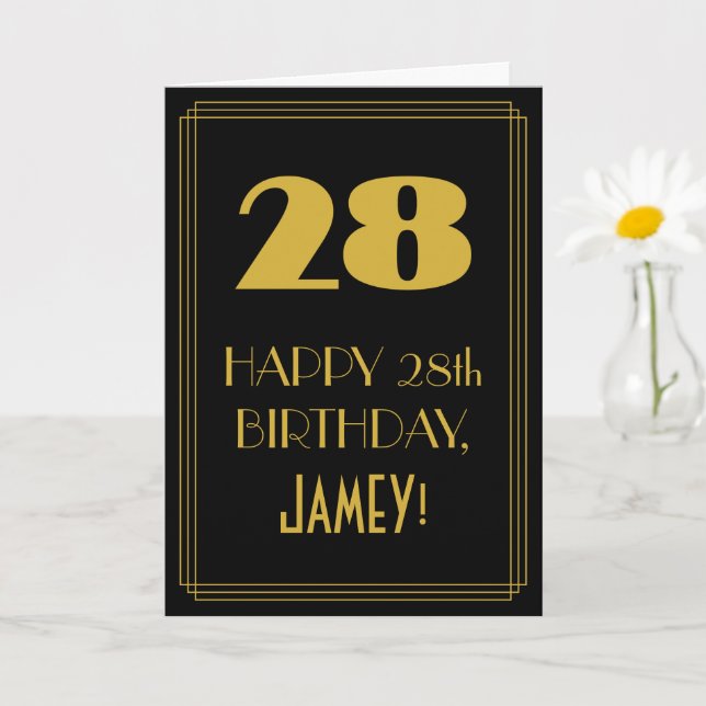 28th Birthday ~ Art Deco Inspired Look "28" & Name Card (Small Plant)