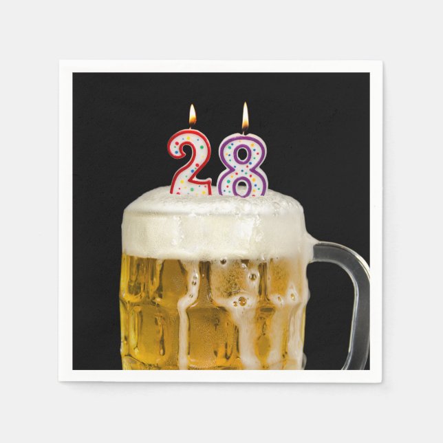 28th Birthday Beer on black Napkin (Front)