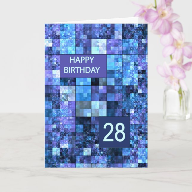 28th Birthday, Blue Squares, Card (Orchid)
