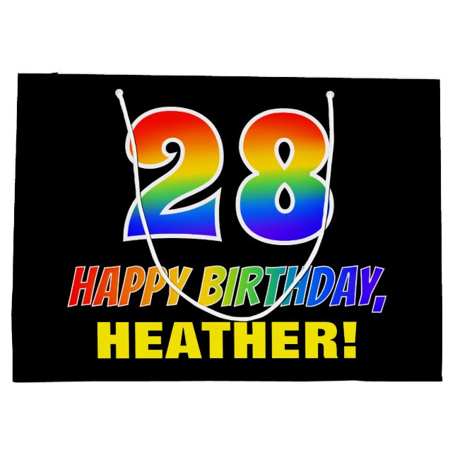 28th Birthday: Bold, Fun, Simple, Rainbow 28 Large Gift Bag (Back)