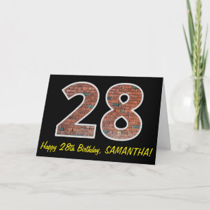 28th Birthday - Brick Wall Pattern "28" w/ Name Card