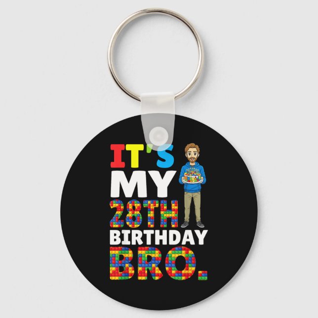 28th birthday bro boy cake building blocks autism key ring (Front)