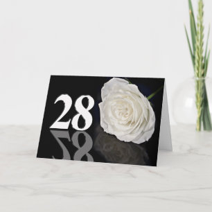 28th Birthday Card with a classic white rose
