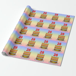 28th Birthday: Fun Cake and Candles + Custom Name Wrapping Paper