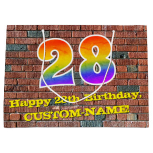 28th Birthday: Fun, Graffiti-Inspired Rainbow # 28 Large Gift Bag
