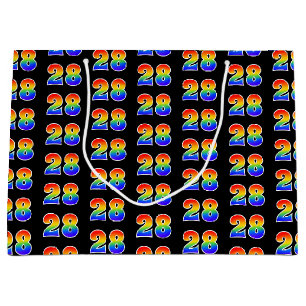 28th Birthday: Fun Rainbow Event Number 28 Pattern Large Gift Bag