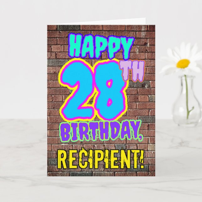 28th Birthday - Fun, Urban Graffiti Inspired Look Card (Small Plant)