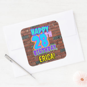28th Birthday – Fun, Urban Graffiti Inspired Look Square Sticker